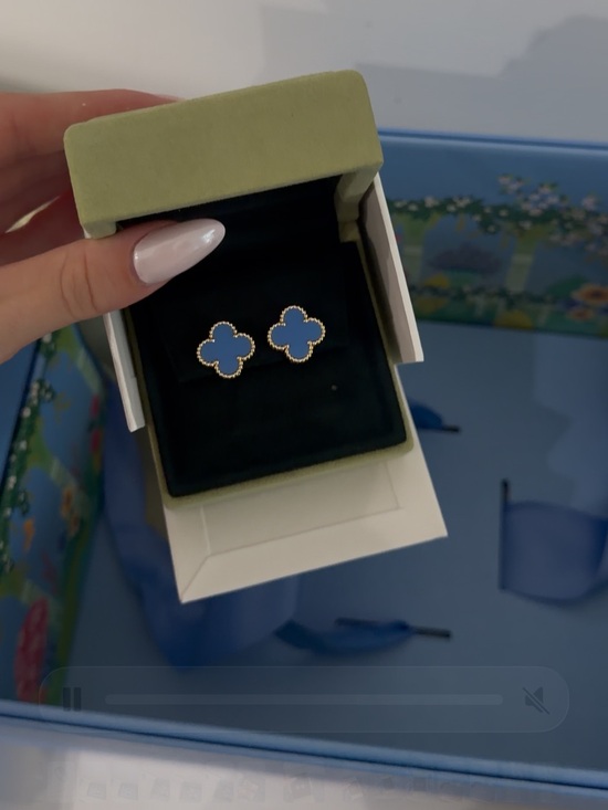 Van Cleef & Arpels Jewelry - Van Cleef & Arpels Blue Alhambra Clover Stud Earrings in Yellow Gold